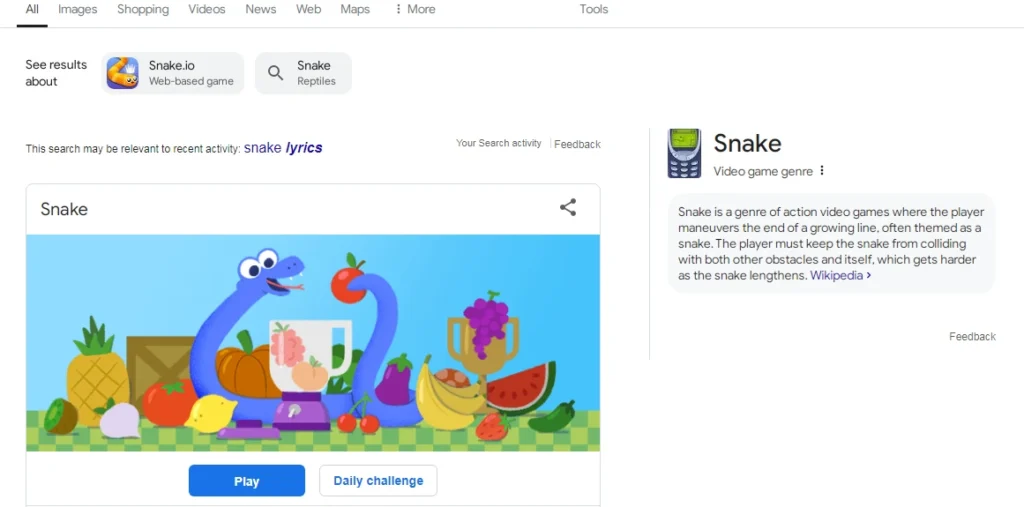 easter eggs en Google snake